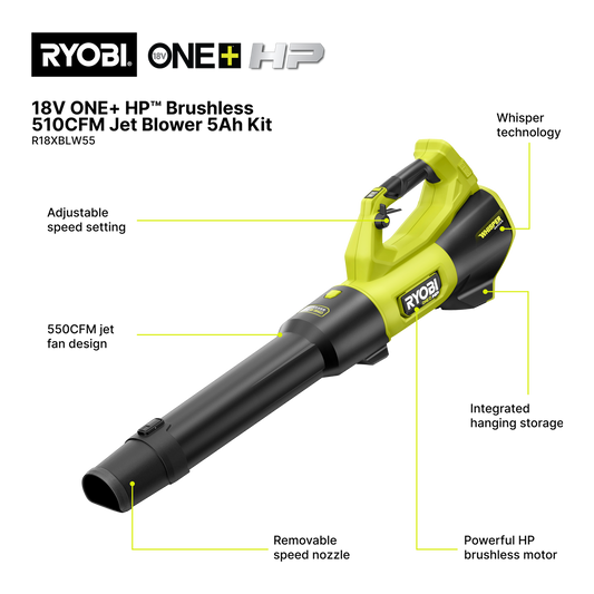 Ryobi ONE+ HP Jet Blower Kit - 510CFM - 5.0Ah