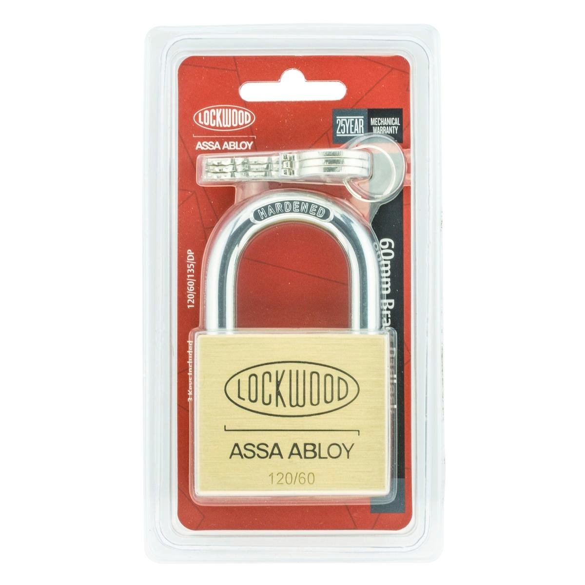 Lockwood 60mm Brass Padlock - Heavy Duty - Solid Brass - High Security
