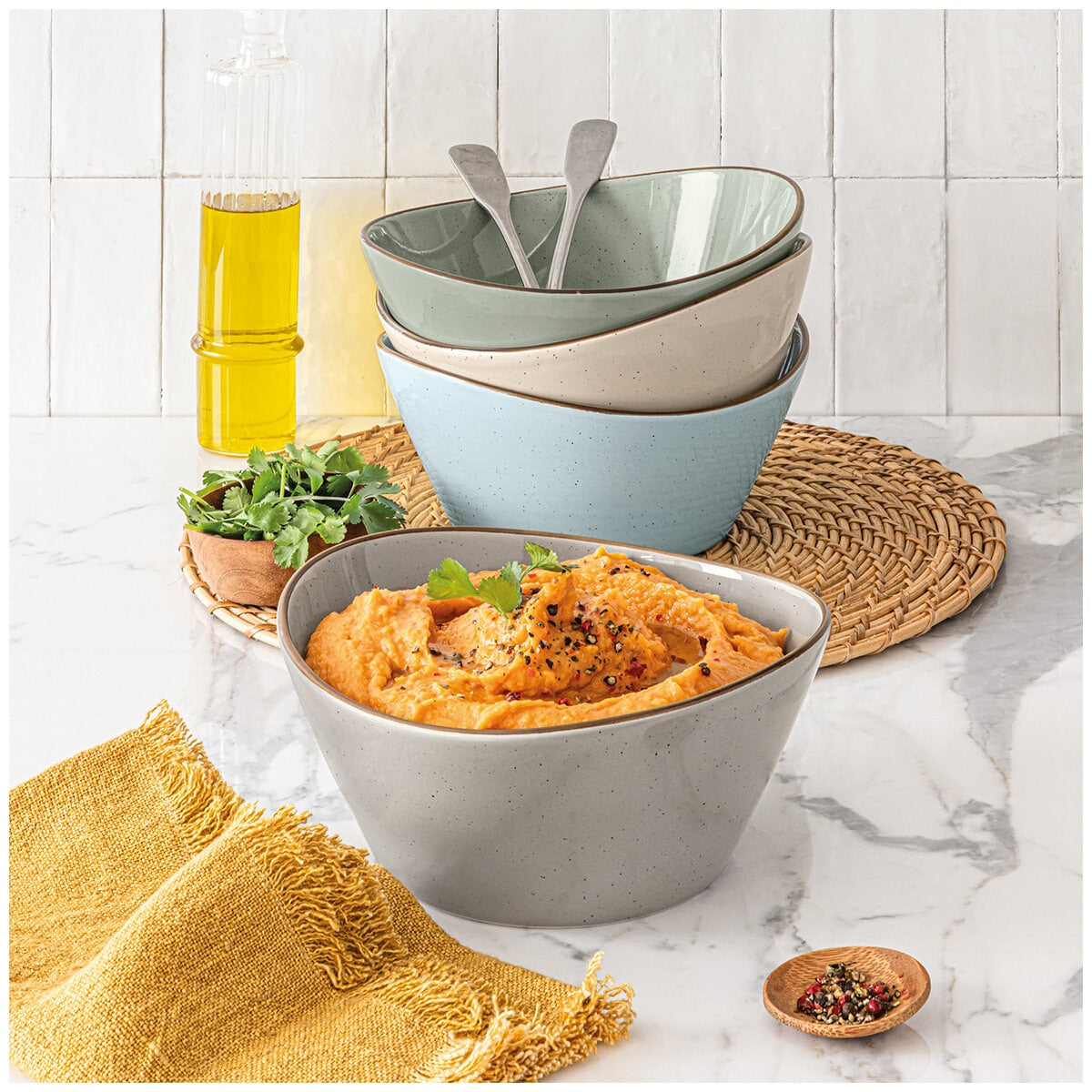 Over&back Serving Bowls 4 Piece Set Stackable Stoneware 1378mL