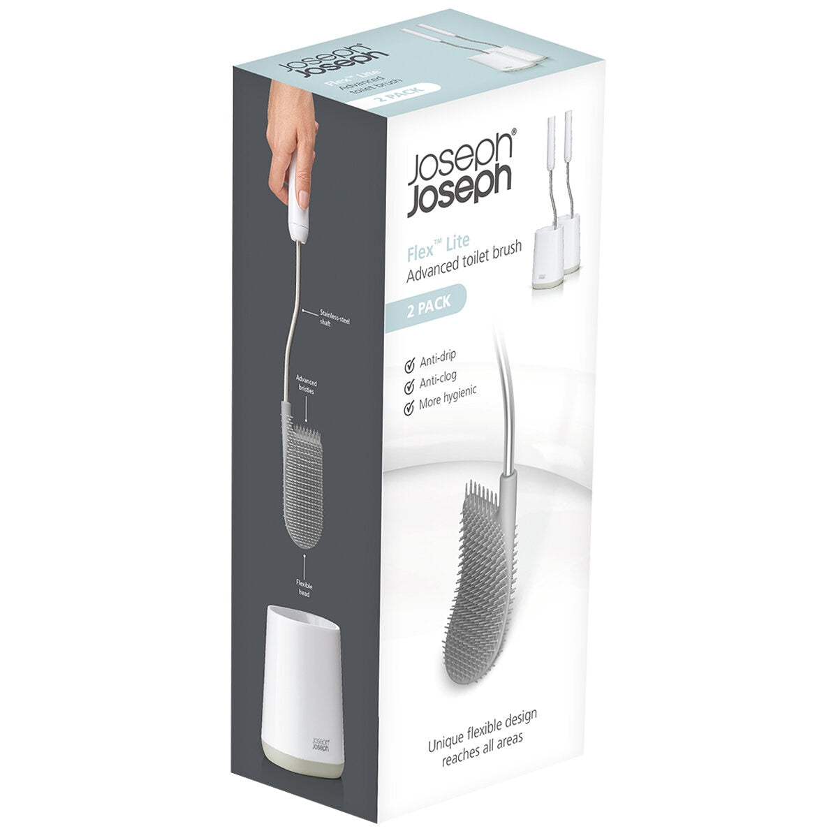 Joseph Flex Lite Toilet Brush White Grey Compact 2 Pack