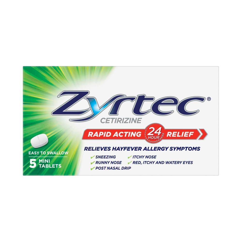 Zyrtec Rapid Acting Hayfever Allergy Relief Antihistamine Mini Tablets - 5 Pack