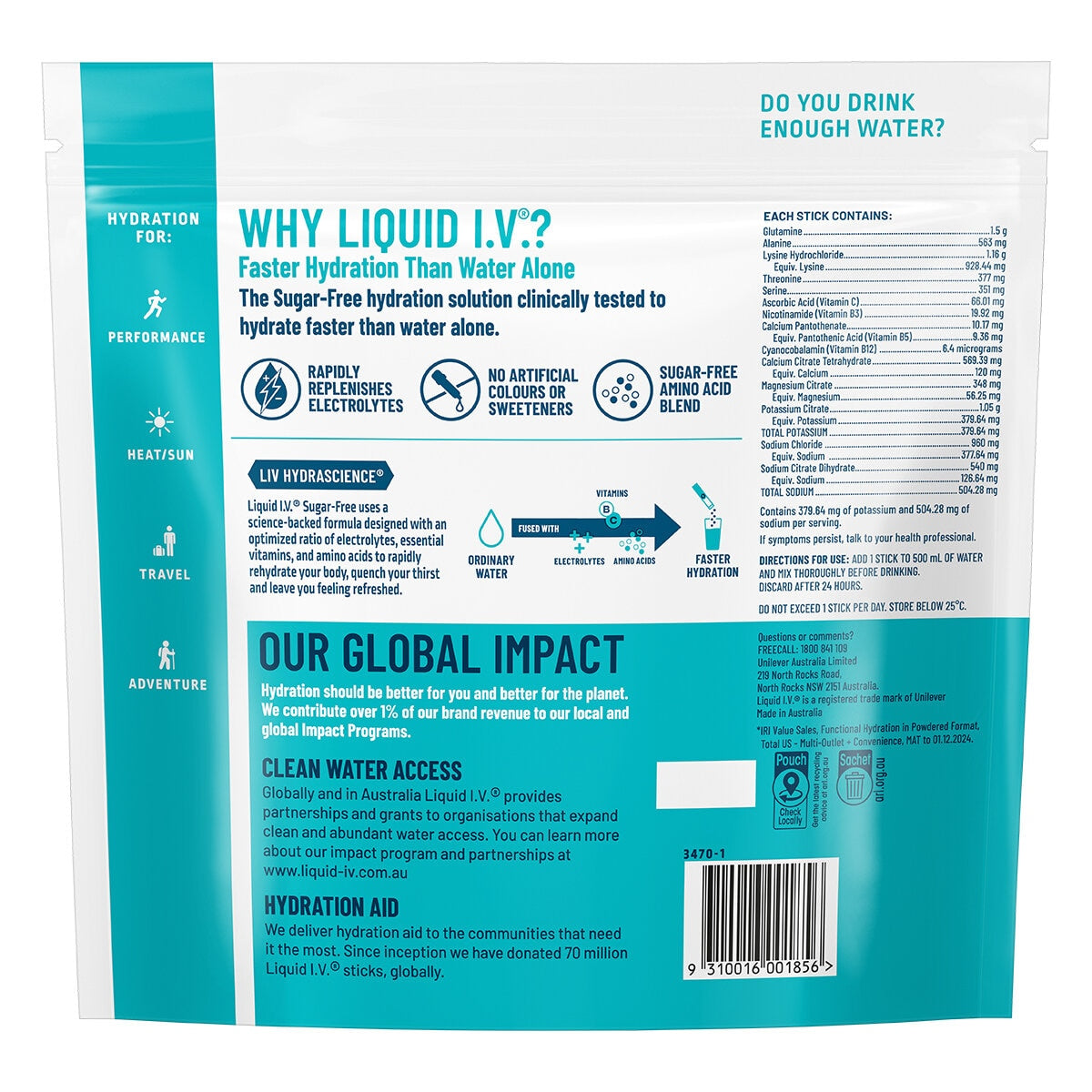 Liquid I.v. Hydration Multiplier Sugar Free Raspberry Melon 30 Sachets