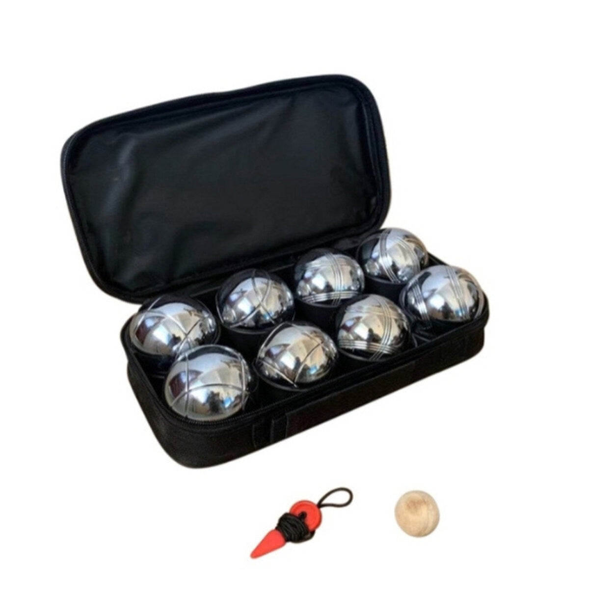 Jenjo Bocce Pétanque Set Model 10 Silver Metal with Carry Case