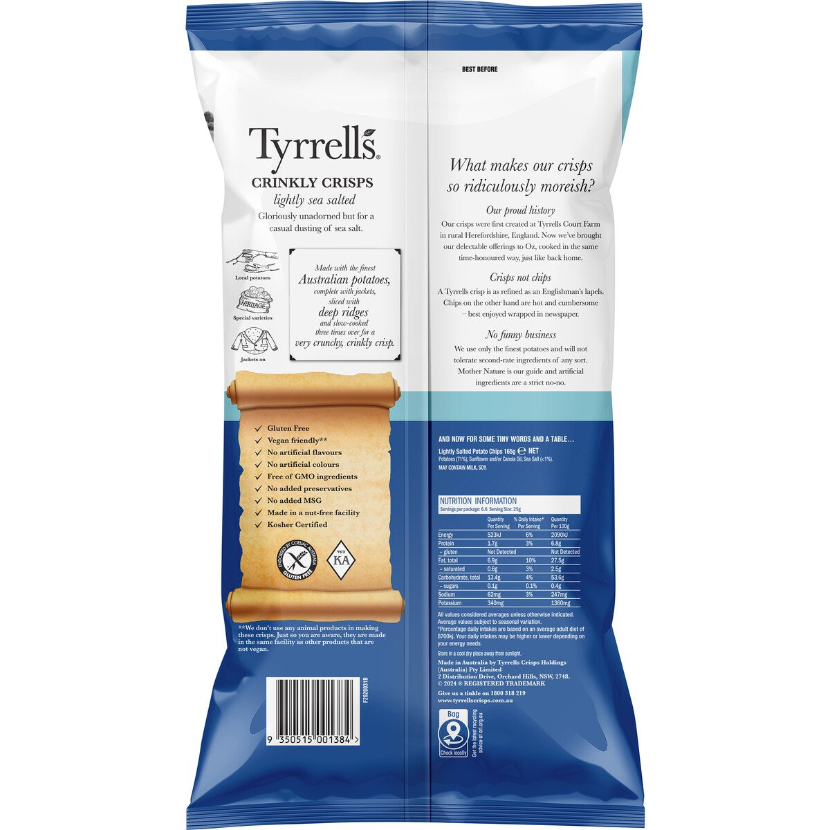 Tyrrell's Crinkly Chips Lightly Sea Salted 165g