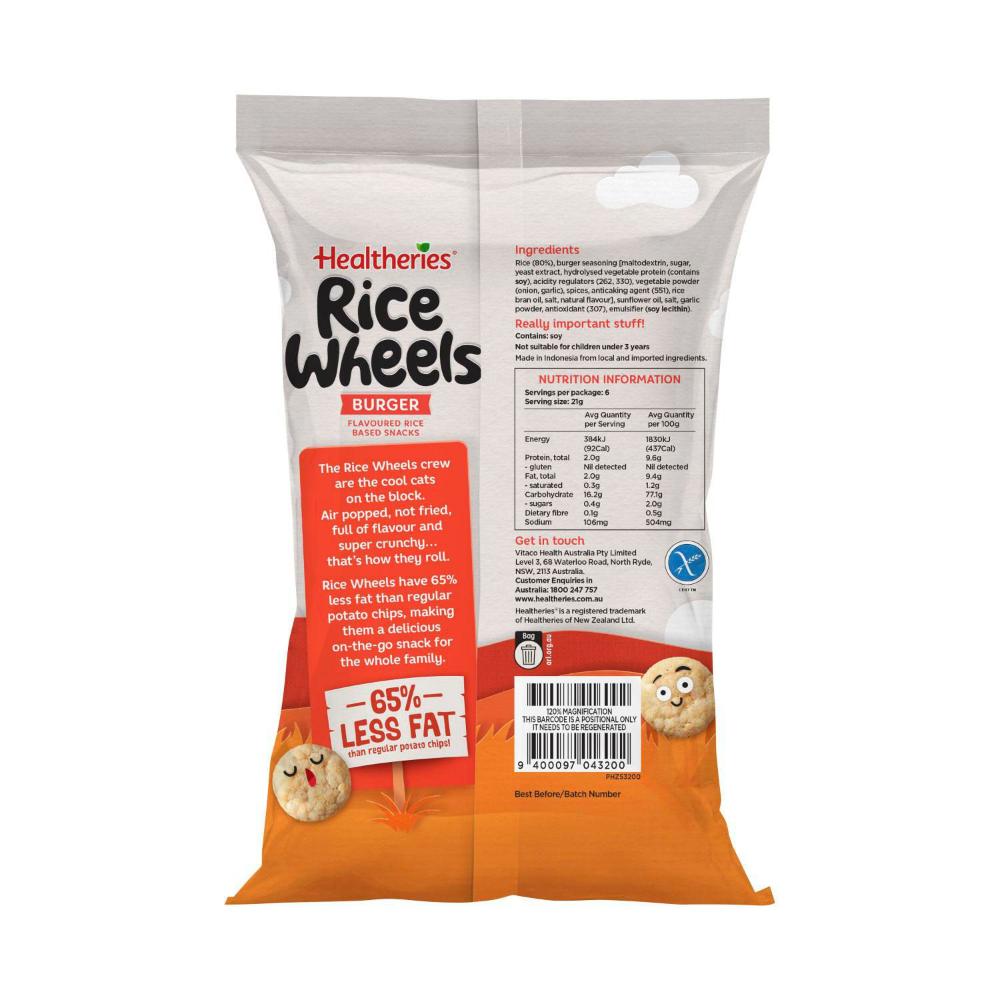Healtheries Rice Wheels Burger Multipack Gluten Free Lunchbox Snacks 6x21g - 126g