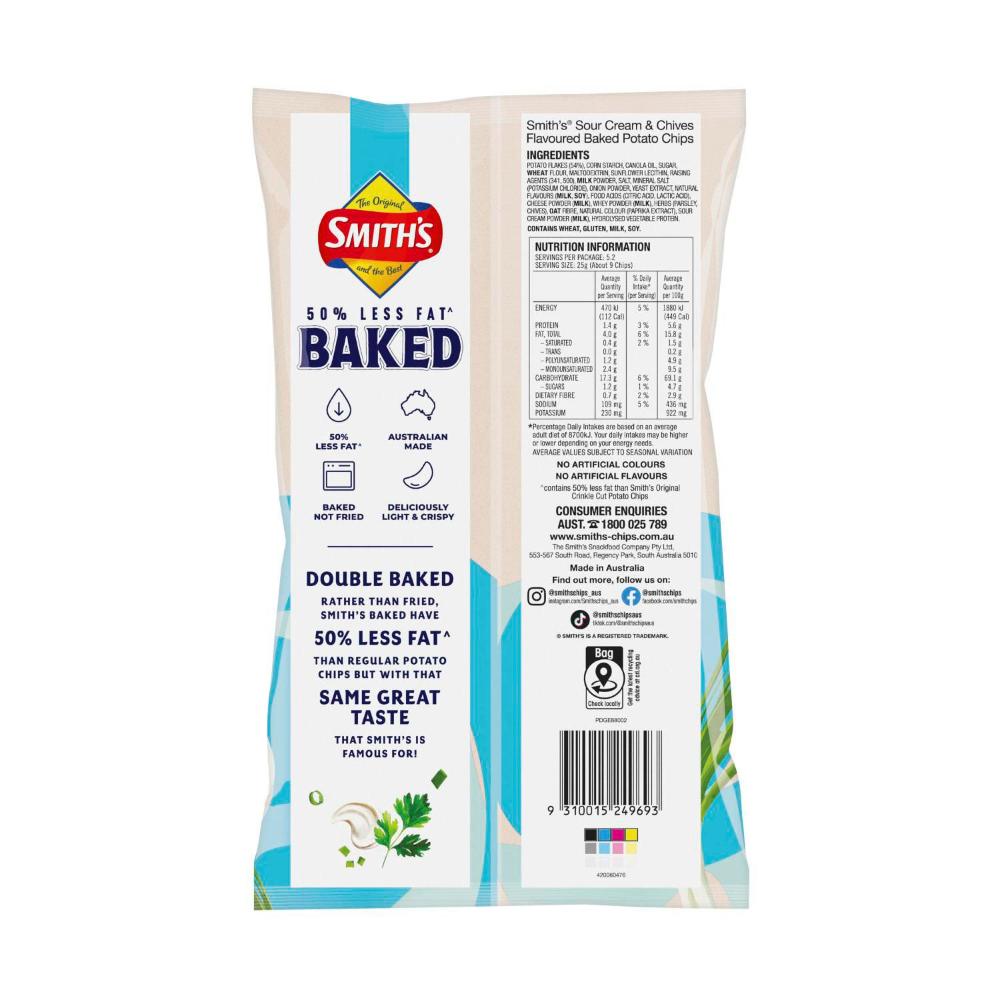 Smith's Oven Baked Potato Chips Share Pack Sour Cream & Chives - 130g