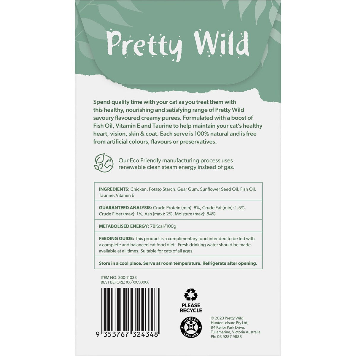 Pretty Wild Chicken Puree Lickable Cat Treat 15g x 4 pack