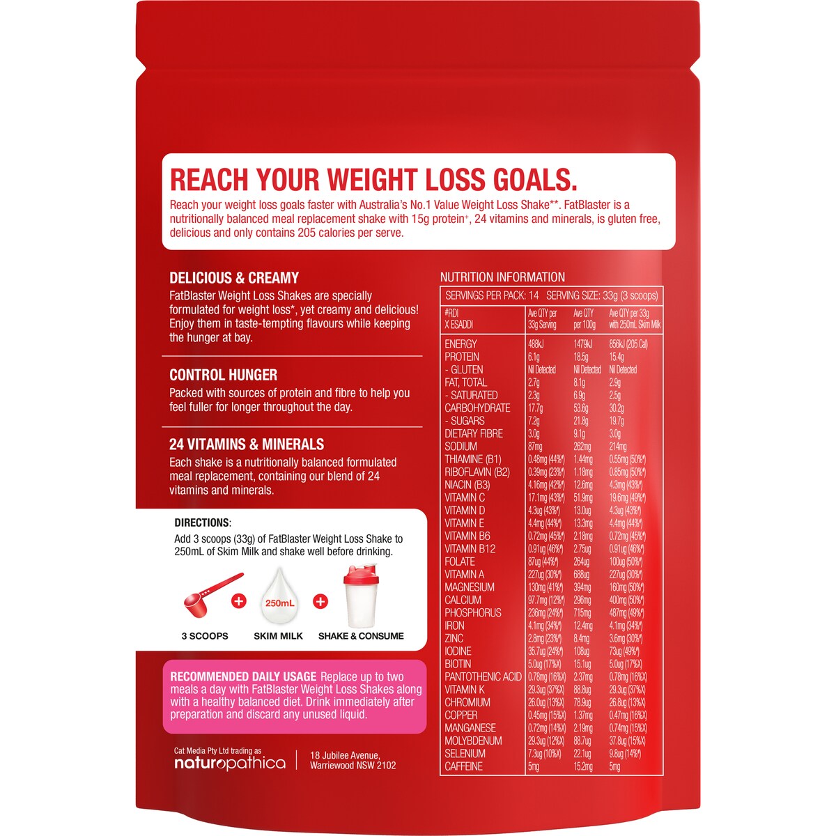 Fat Blaster Weight Loss Shake Raspberry 465g