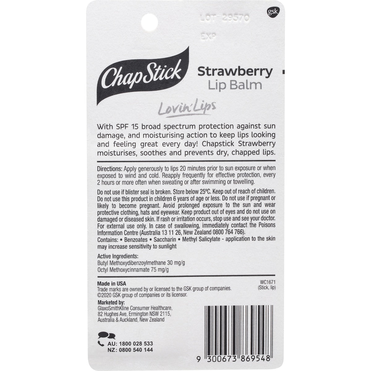 Chapstick Strawberry Lip Balm With Spf 15+ Sunscreen 4.2g