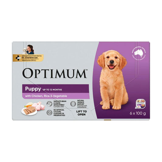 Optimum Puppy Wet Dog Food With Chicken Rice & Vegetables 6x100g Trays - 6 pack