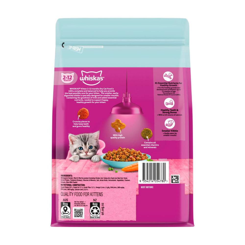 Whiskas Kitten Dry Cat Food Chicken & Tuna Flavours - 800g