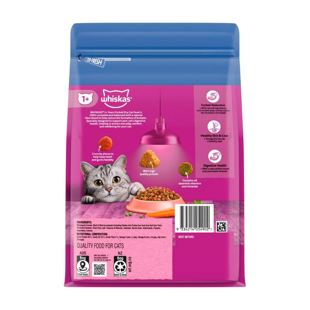Whiskas Furball Sardine And Prawn Adult Dry Cat Food - 800g