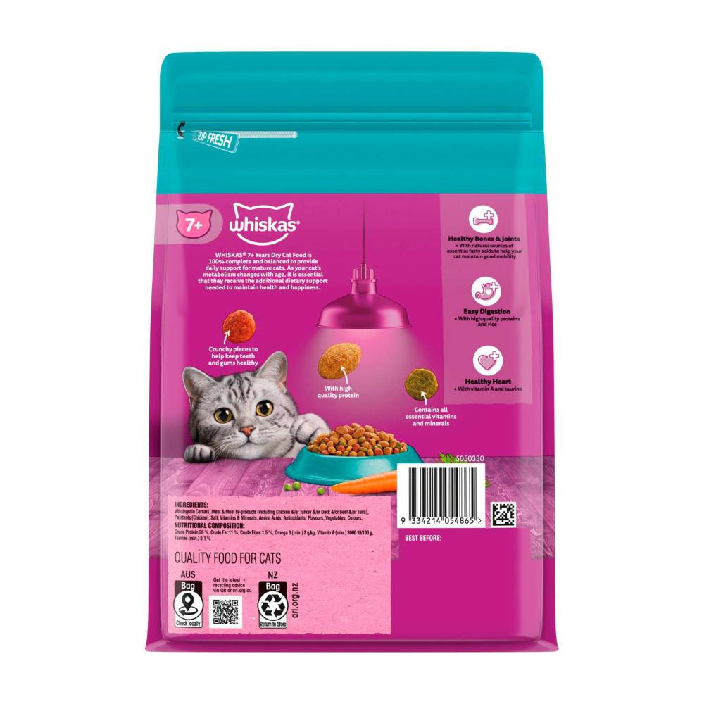 Whiskas Senior 7+ Years Dry Cat Food Tuna & Sardine Flavours - 800g