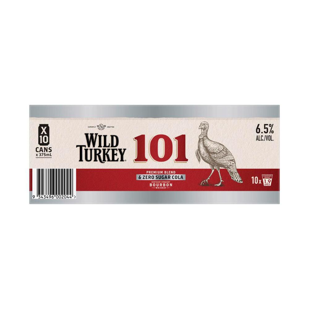 Wild Turkey & Cola 101 Zero Sugar Cans 375ml - 10 Pack