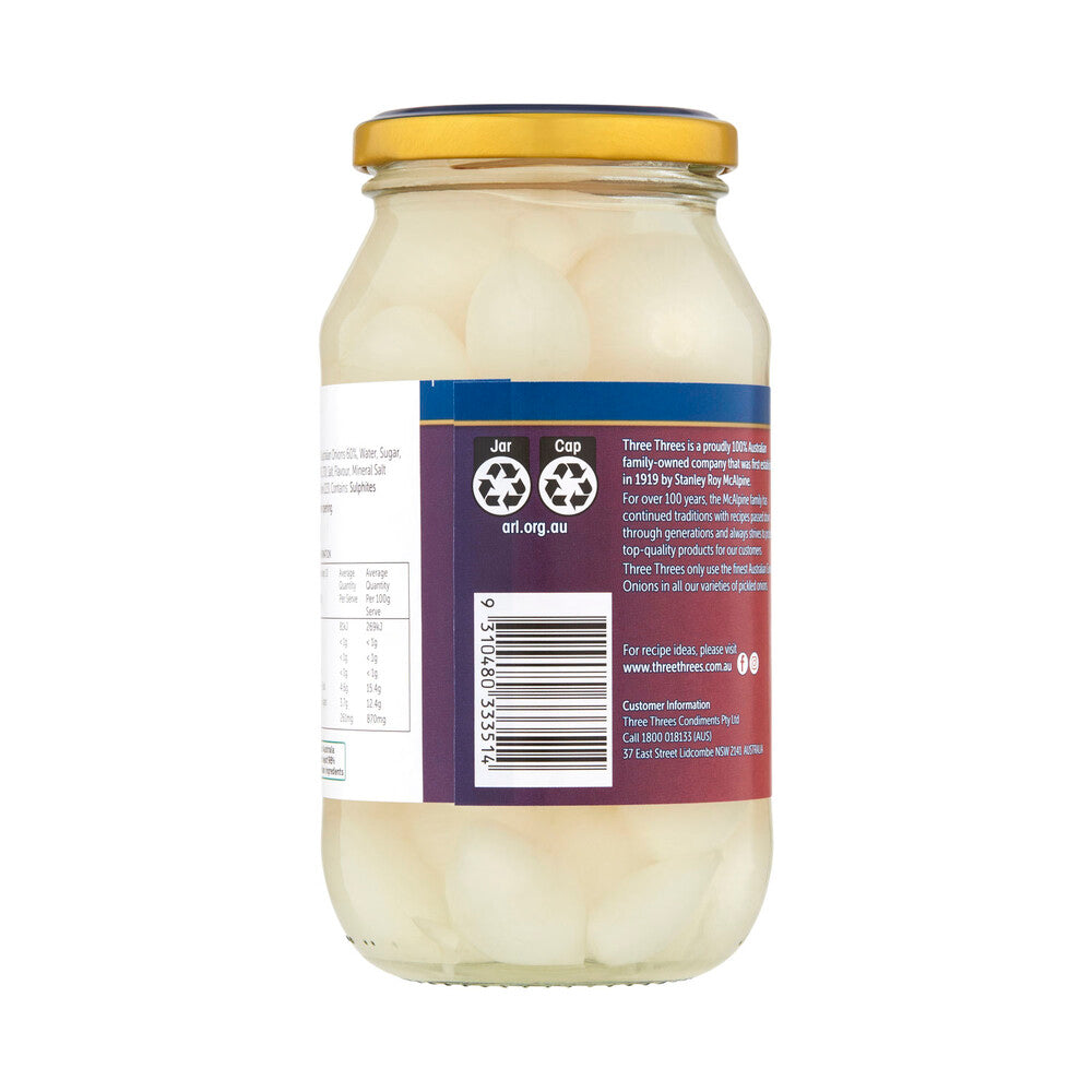 Three Threes White Pickled Australian Onions - 520g