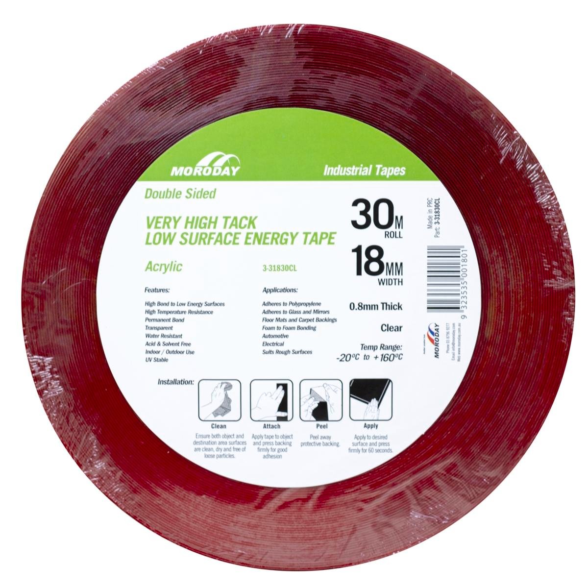 Moroday Double Sided Tape - 18mm x 30m - Acrylic - High Tack