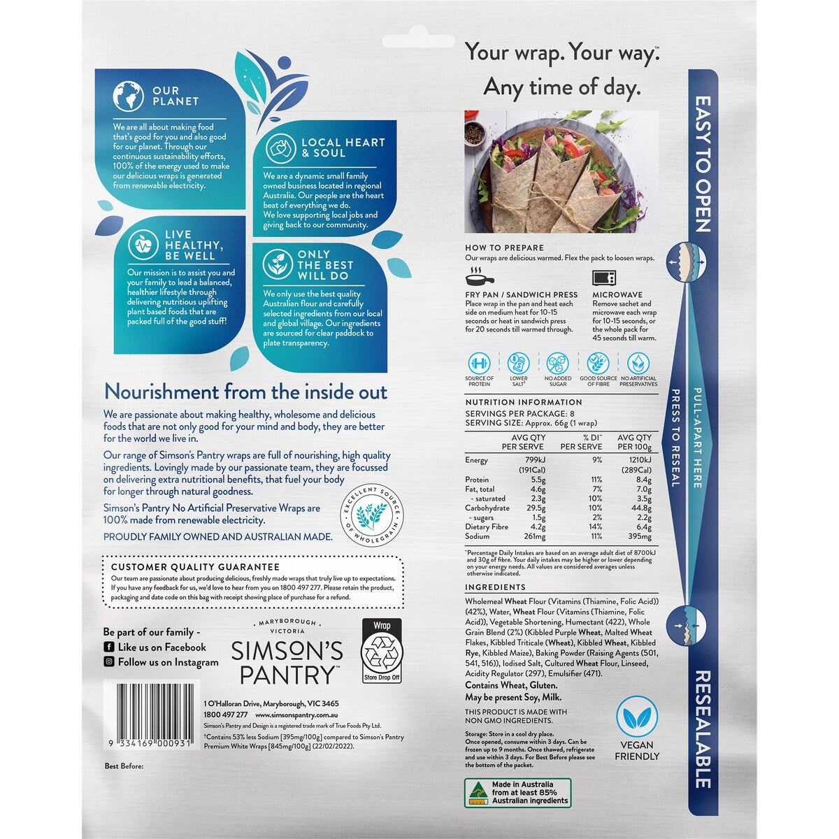 Simsons Pantry Mixed Wholegrain Wraps Wraps 8 Pack
