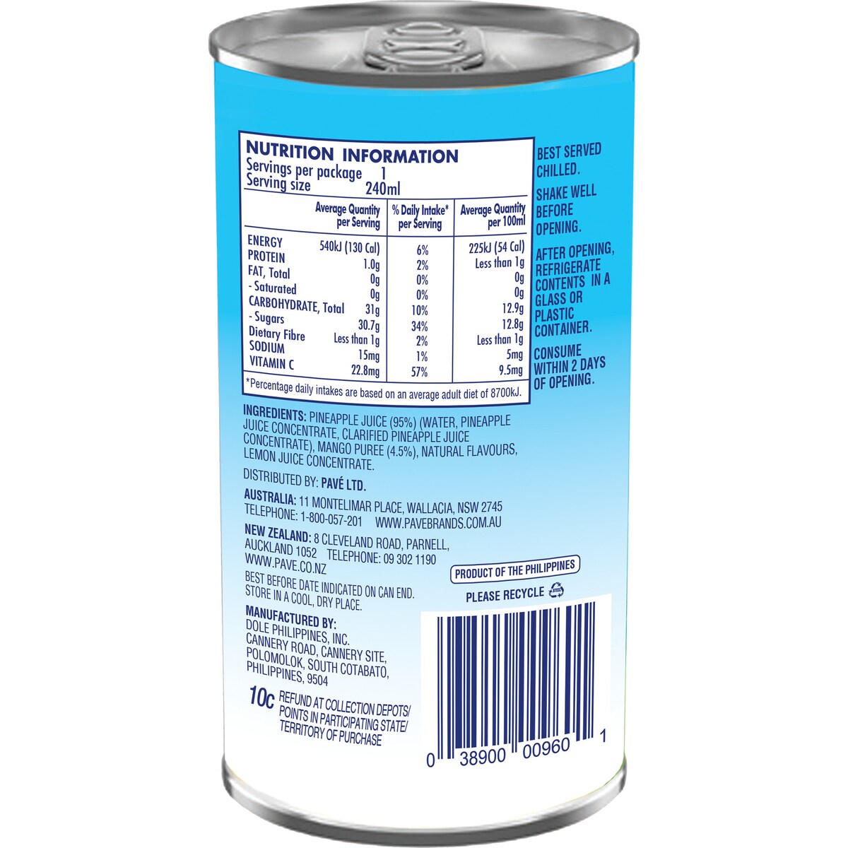 Dole Pine-mango 100% Juice 240ml