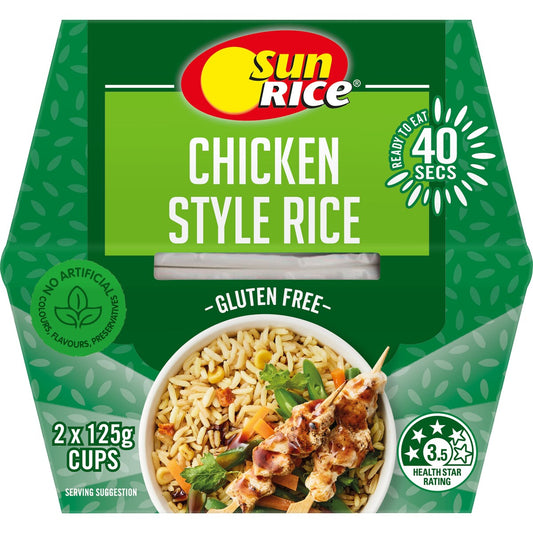 Sunrice Microwave Chicken Style Flavoured Rice Cups 2x125g