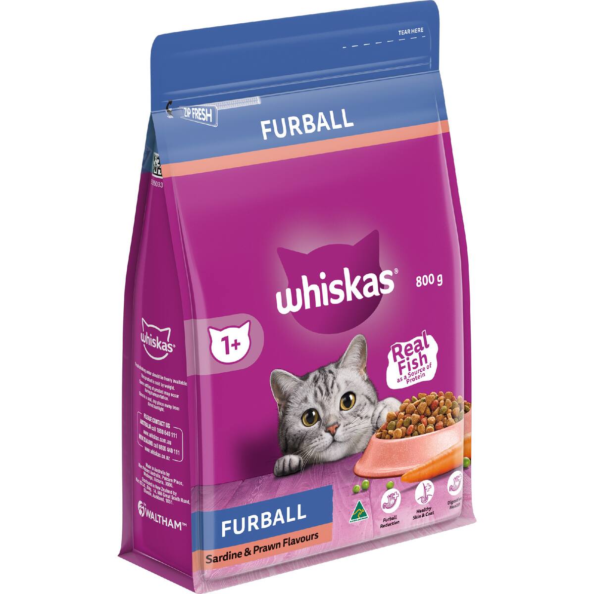 Whiskas Furball Sardine & Prawn Dry Cat Food 800g