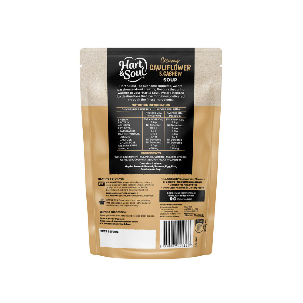 Hart & Soul Cauliflower & Cashew Soup Pouch - 400g