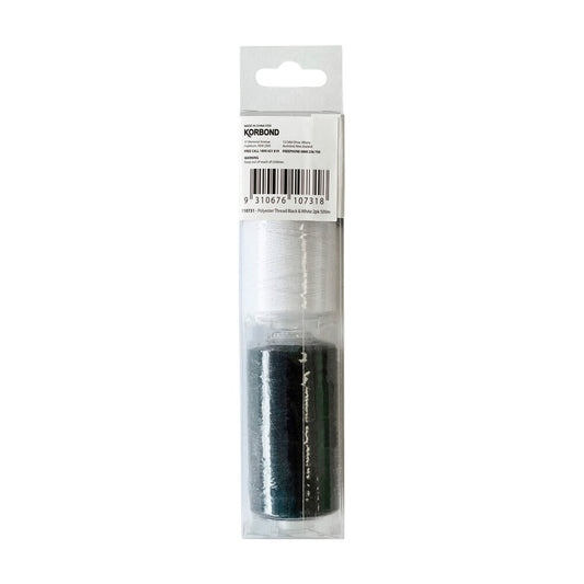 Korbond Polyester Thread Black & White - 2 pack