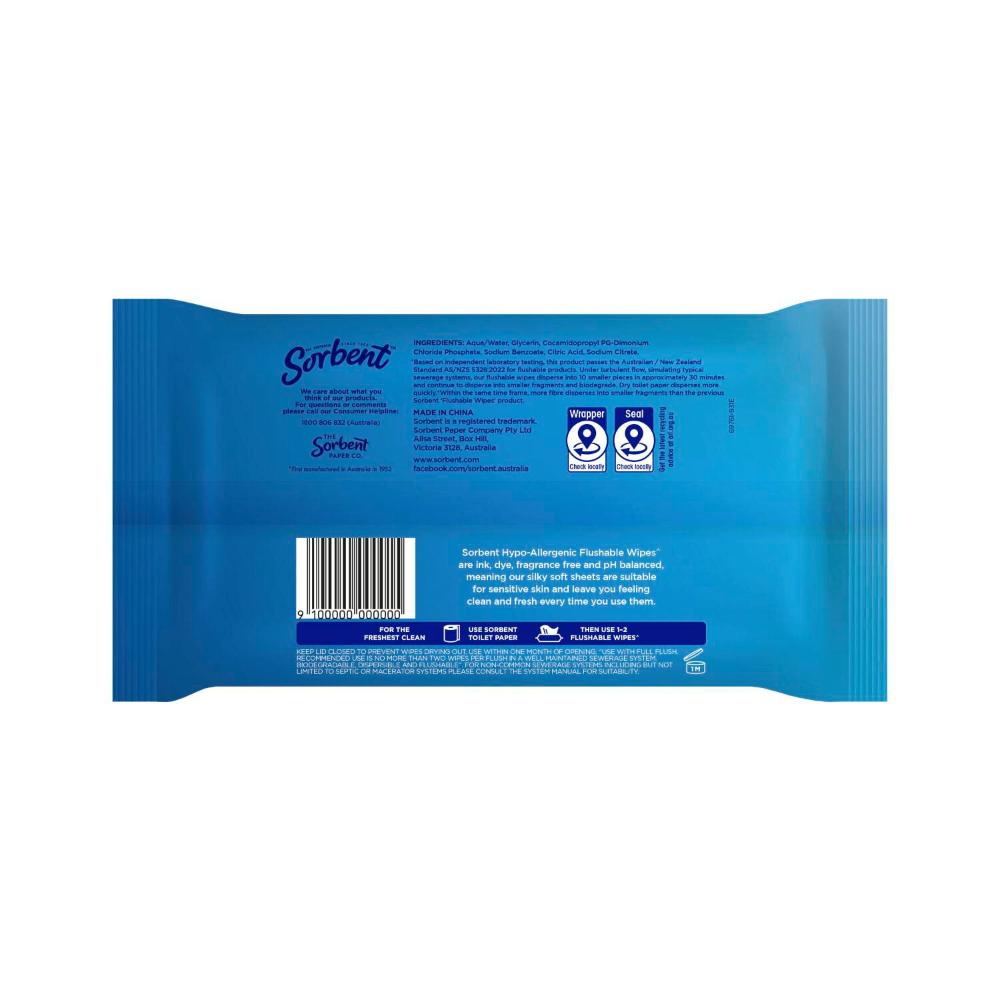 Sorbent Hypo Allergenic Flushable Wipes Toilet Tissue - 40 pack