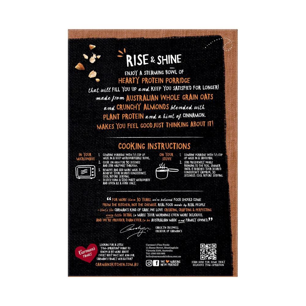 Carman's Porridge Sachets Protein Rich Almond Vanilla & Cinnamon 6 Pack - 270g