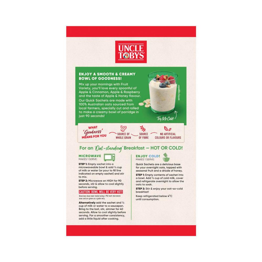 Uncle Tobys Oats Quick Sachets Fruit Variety - 350g