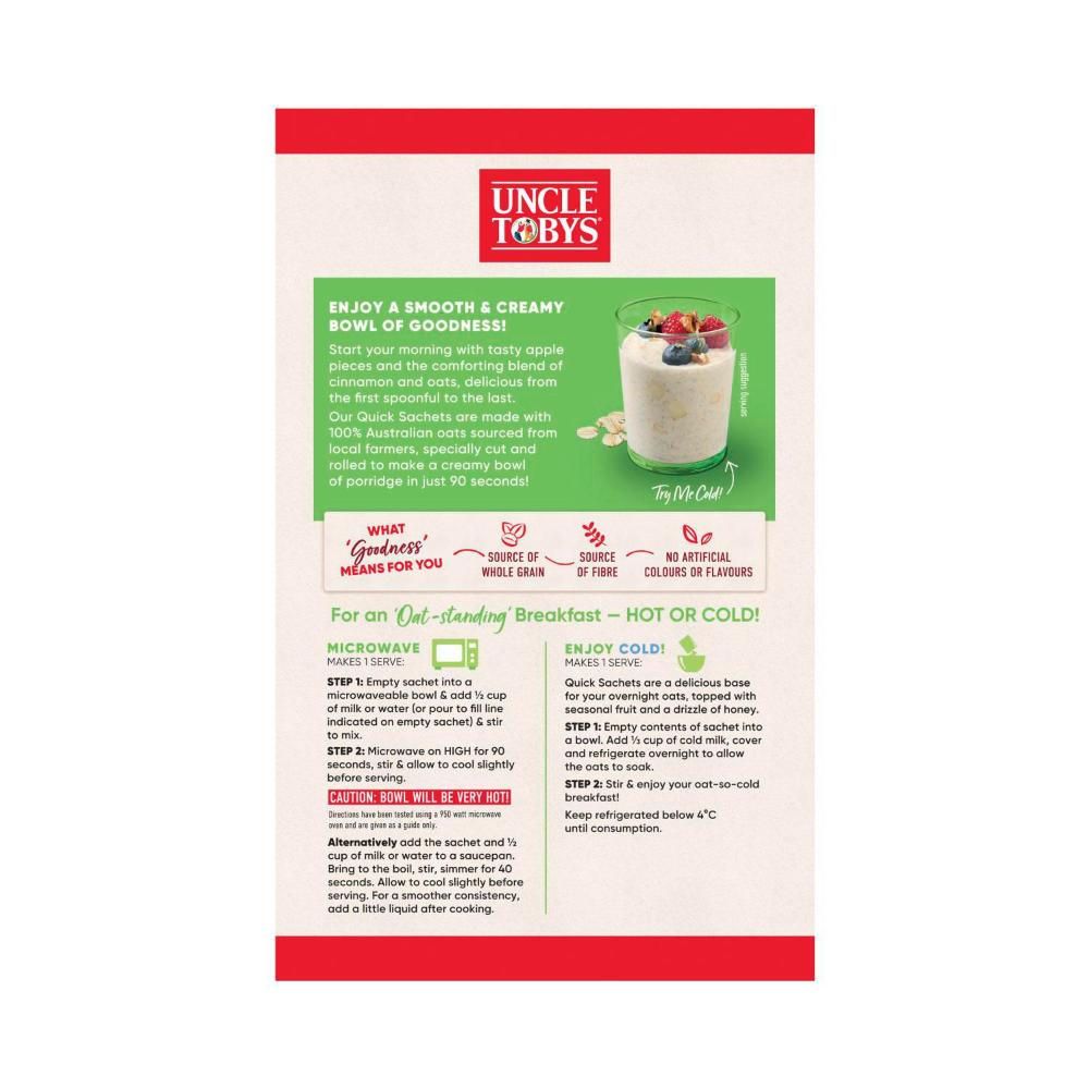 Uncle Tobys Oats Quick Sachets Apple Cinnamon - 350g