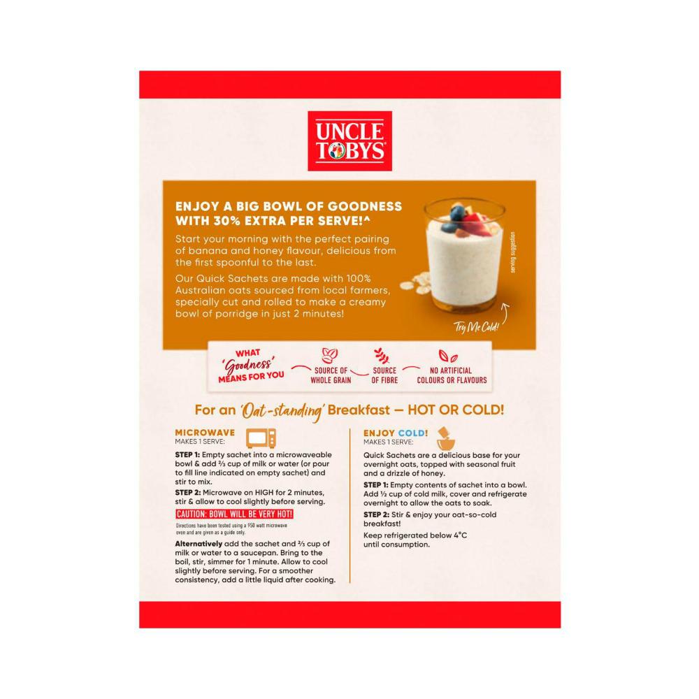 Uncle Tobys Oats Quick Sachets Breakfast Cereal Banana Honey Big Bowl - 368g