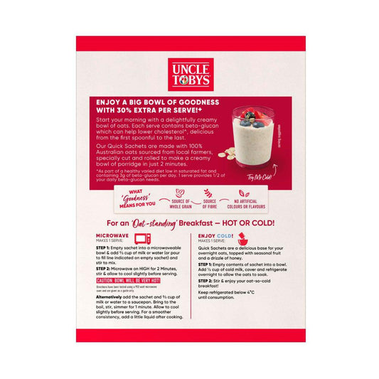 Une Tobys Oats Quick Sachets Breakfast Cereal Original Big Bowl - 368g
