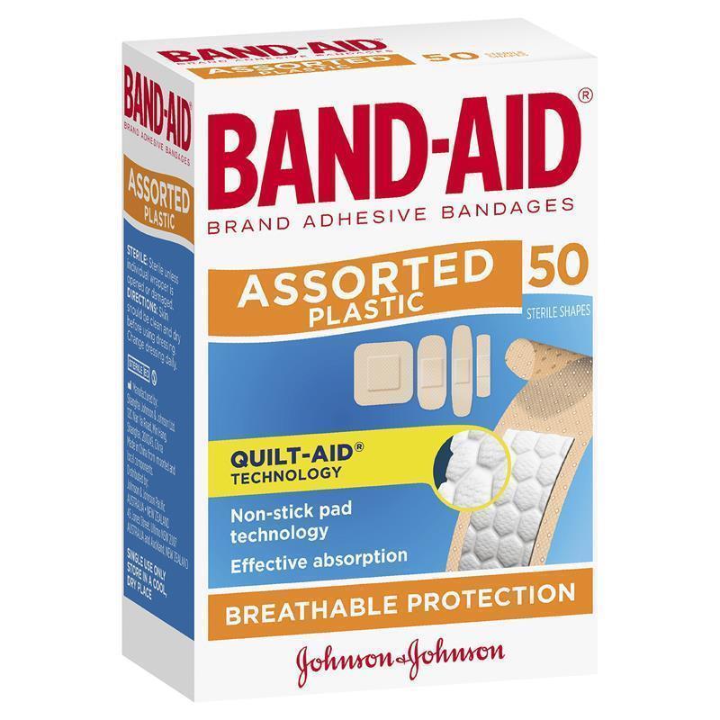 Band-Aid Plastic Strips Assorted Shapes - 50 Pack for Effective Wound Care