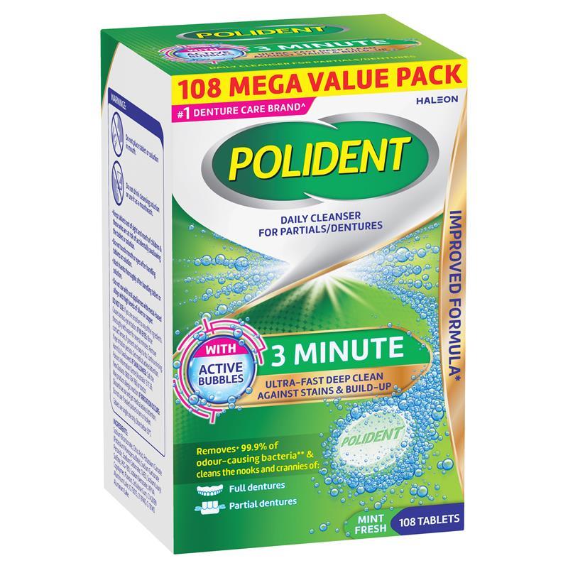 Polident 3 Minute Denture Cleanser 108 Tablets Exclusive Size