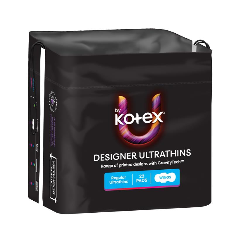 U By Kotex Designer Series Ultrathins Pads Wing Regular 22 Pack