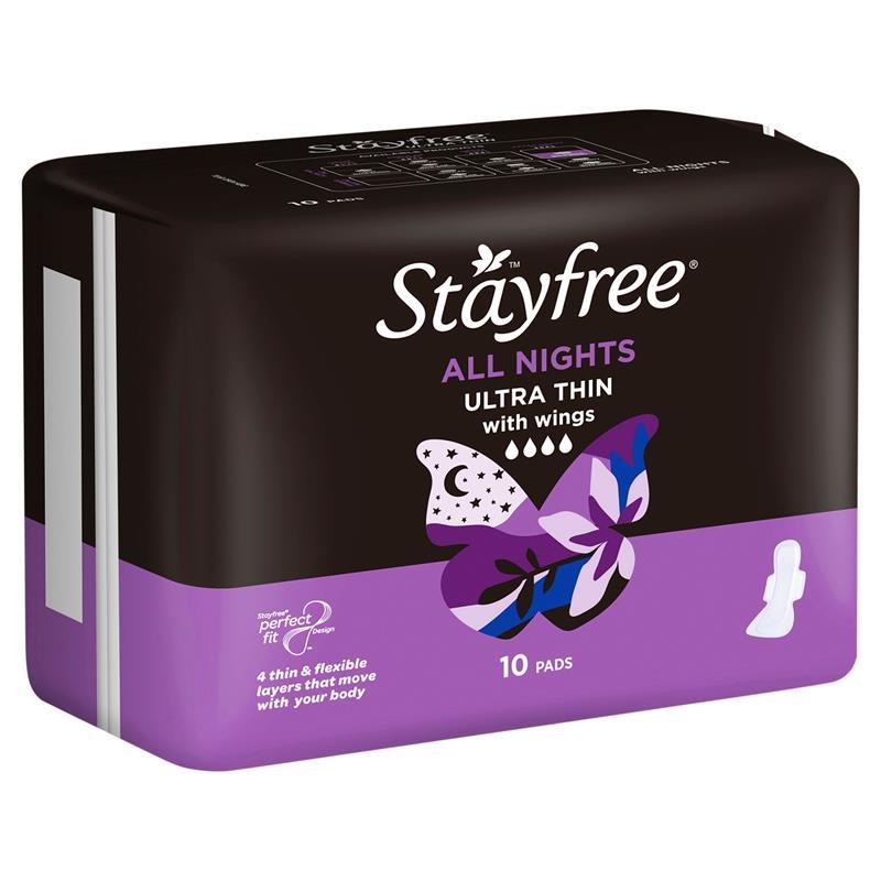 Stayfree Ultra Thin All Night Sanitary Pads With Wings 10 Pack