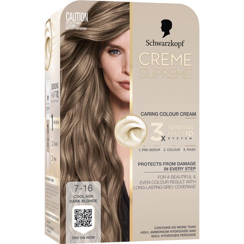 Schwarzkopf Creme Supreme Permanent Cool Ash Dark Blonde 7-16