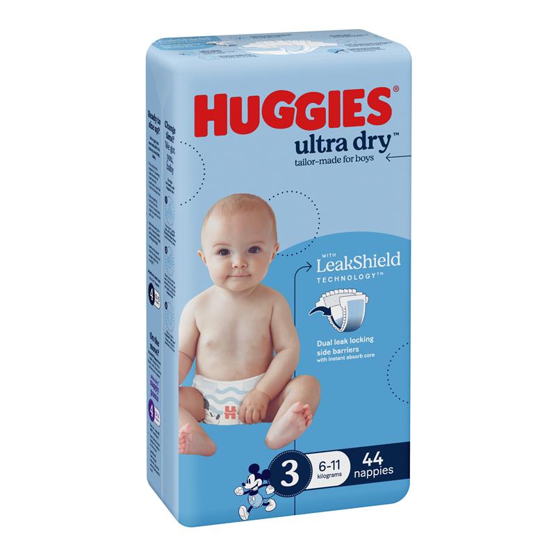 Huggies Ultra Dry Nappies Size 3 Boy 6-11kg Bulk 44 Pack