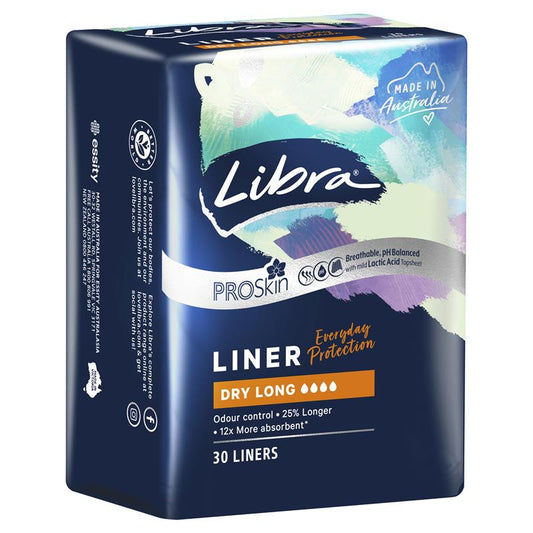 Libra Dry Long Liners 30-Liners – 12x Absorbent, Odor Control, Anti-Bunching