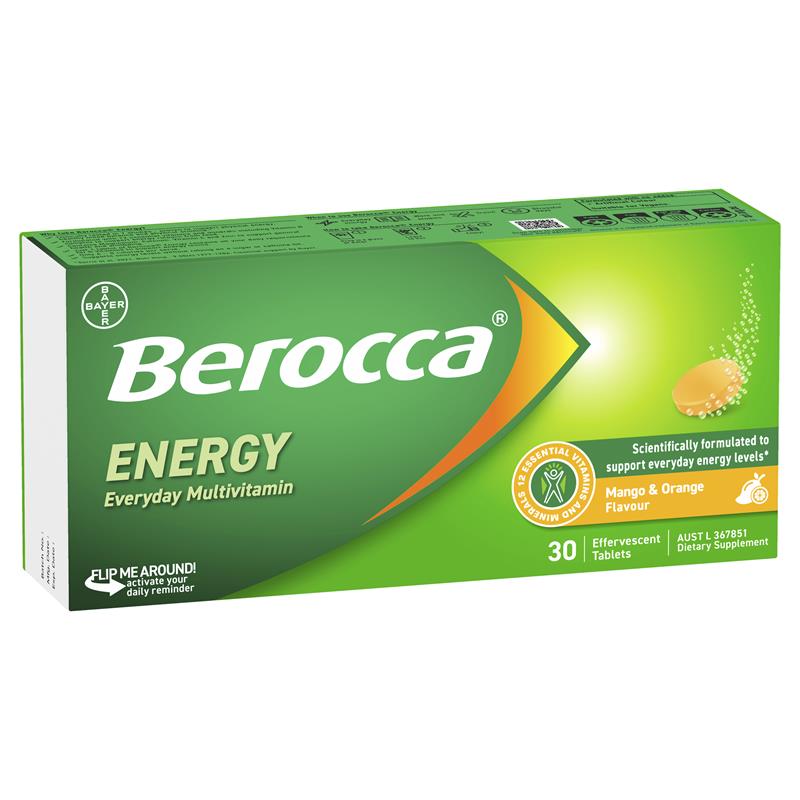 Berocca Energy Mango And Orange 30 Effervescent Tablets