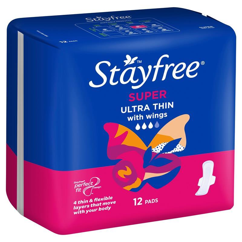 Stayfree Ultra Thin Super Sanitary Pads With Wings 12 Pack