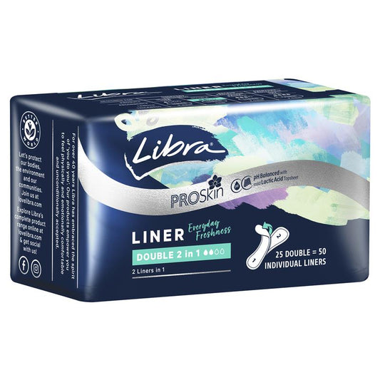 Libra Flexi 2-in-1 Thin Double Liners with BodyFit, 25 Pack
