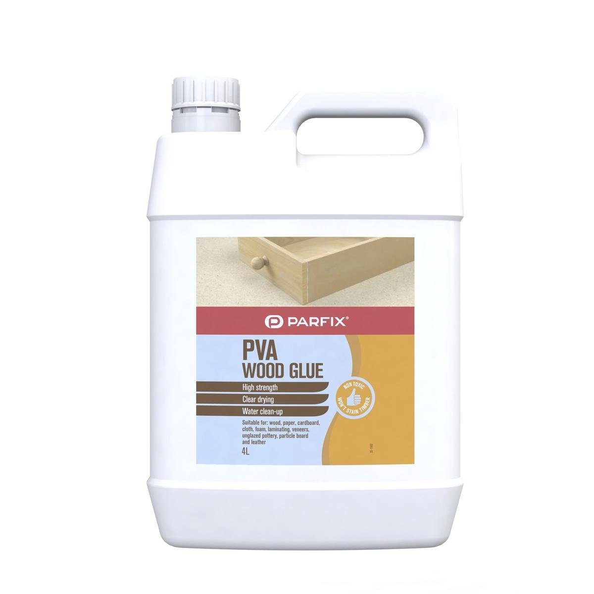 Parfix PVA Wood Glue 4L Clear Drying Non-Toxic High Strength
