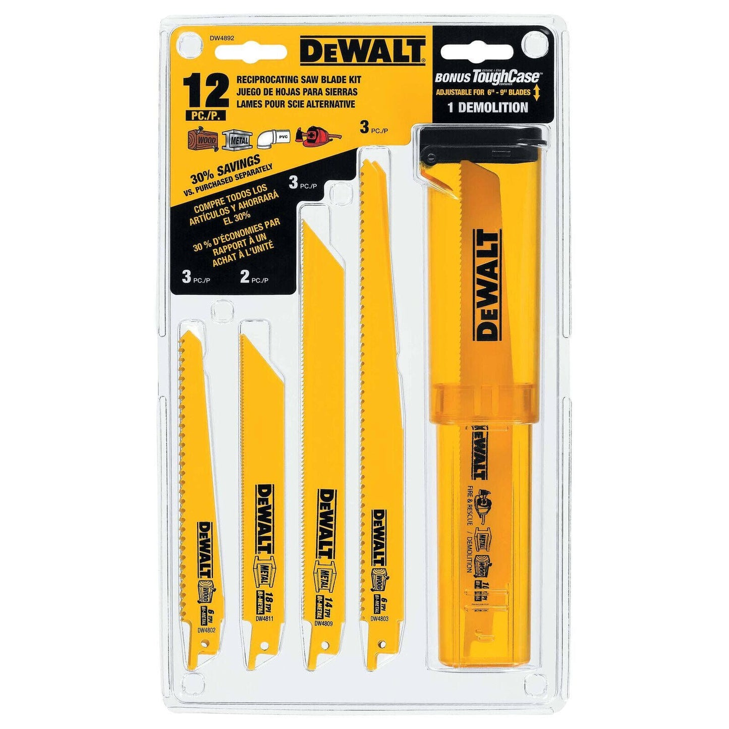 Dewalt Bi Metal Reciprocating Saw Blade Set - 12 Piece