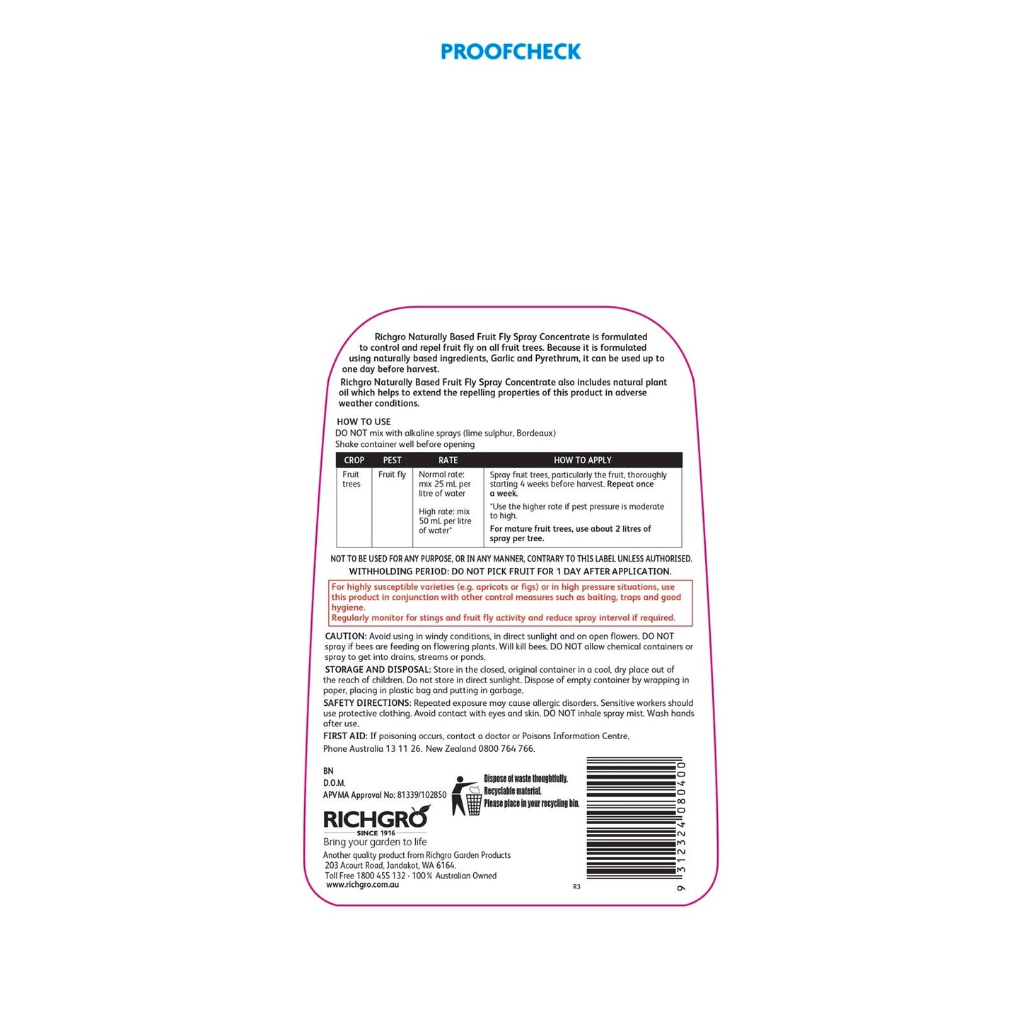 Richgro Naturally Based Fruit Fly Spray 500ml