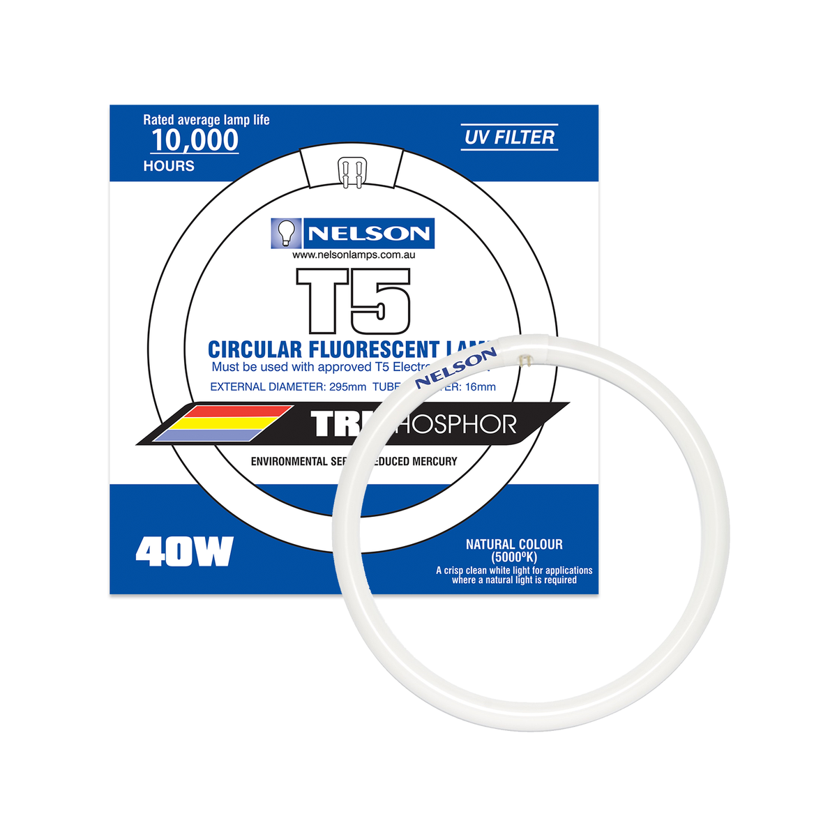 Nelson T5 Fluorescent Lamp - 280mm - Glass - Natural White