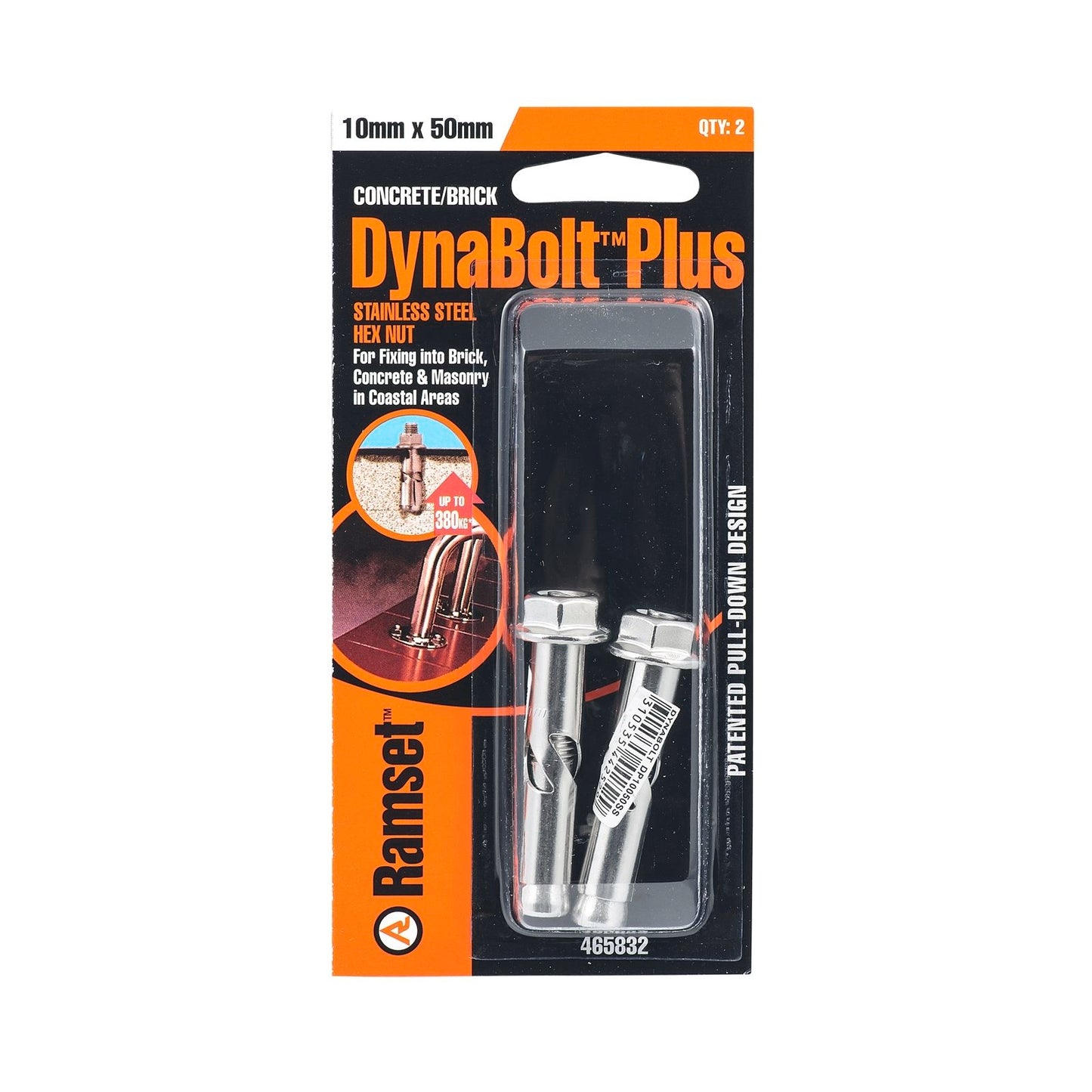 Ramset DynaBolt Plus - 10mm Stainless Steel - 2 Pack