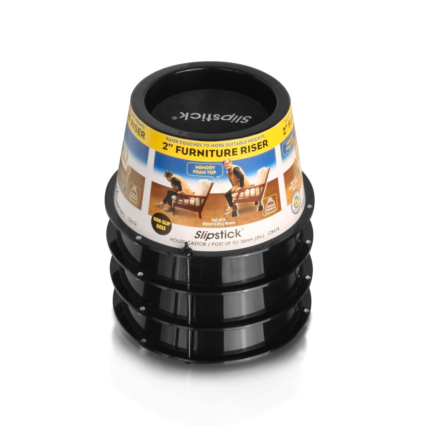 Slipstick Black Furniture Riser - 50mm - 227kg - 4 Pack