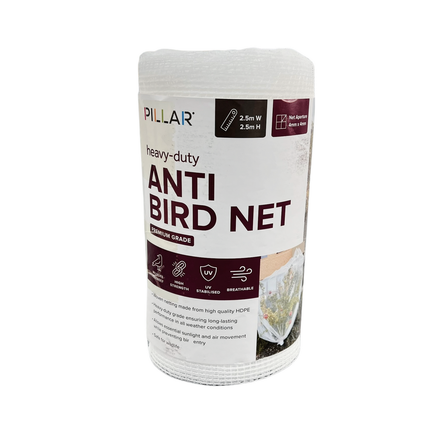 Pillar White Heavy Duty Anti Bird Net - 2.5 x 2.5m