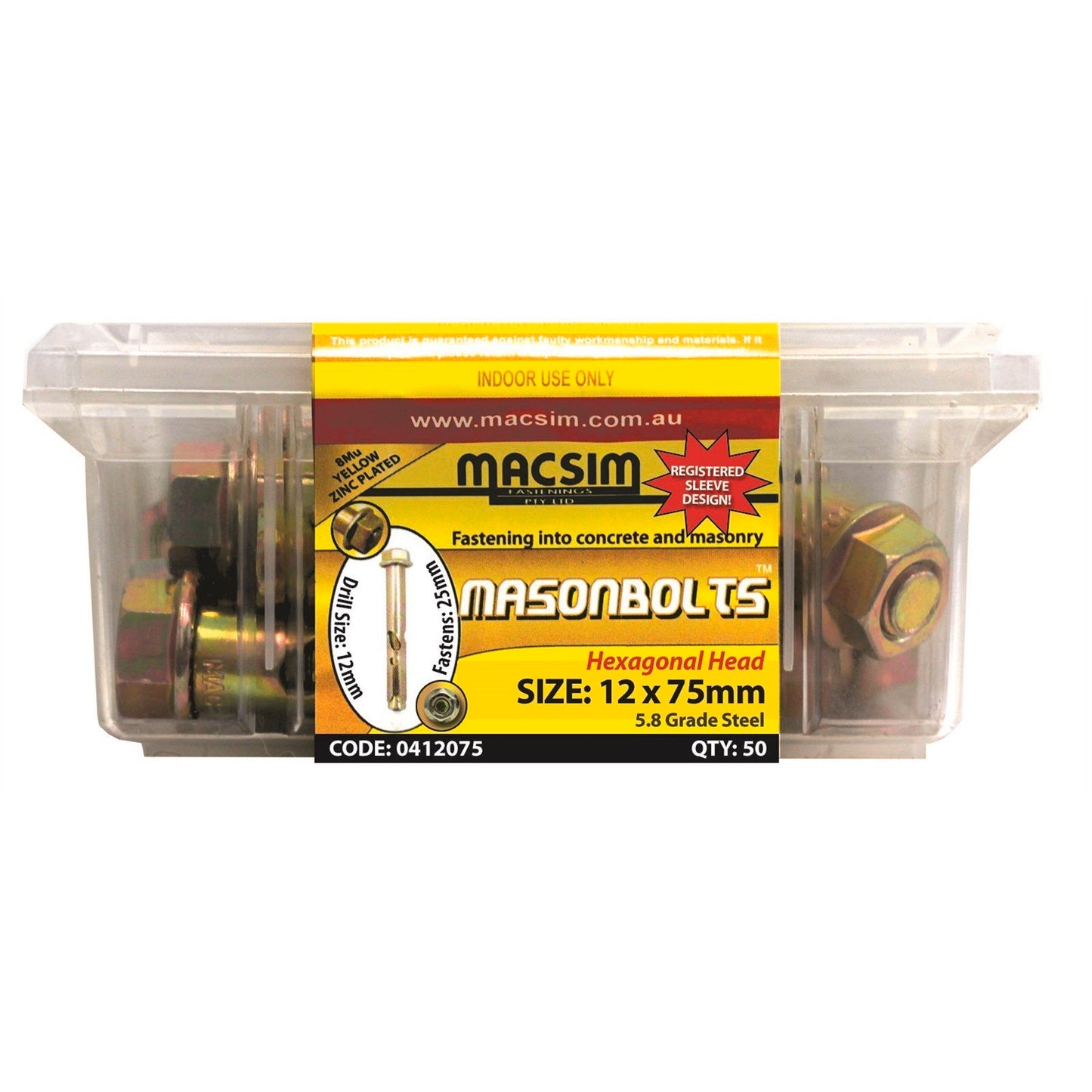 Macsim Fasteners - 12 x 75mm Zinc Sleeve Anchor - 50 Pack